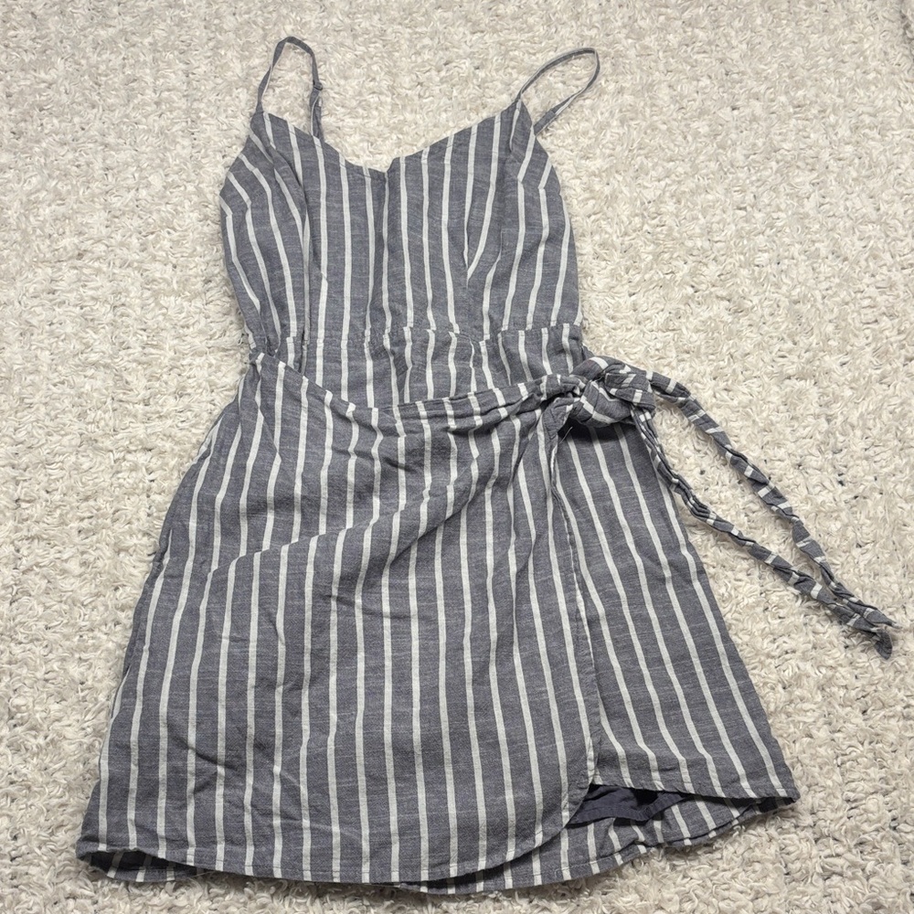 Elegant Blue Striped Mini Dress